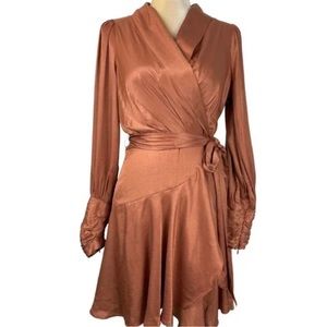 Date mini dress burnt orange wrap dress ruffle skirt work/casual/summer/sexy